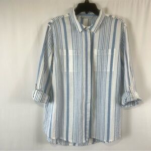 Keren Hart Blue & White Striped Button Down Oxford Shirt XL Blue White Shirt